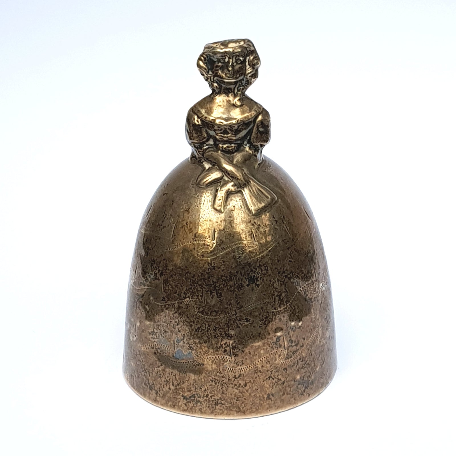 Sterling Silver Novelty Bell As A Victorian Lady In Bustle Dress Antique Birmingham Circa 1921