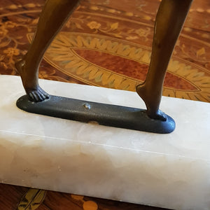 Rare Pair Of French Onyx Mounted Bronzed Spelter Dancing Nude Flapper Girl Statues Antique Art Deco Circa 1920's