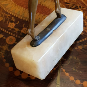 Rare Pair Of French Onyx Mounted Bronzed Spelter Dancing Nude Flapper Girl Statues Antique Art Deco Circa 1920's