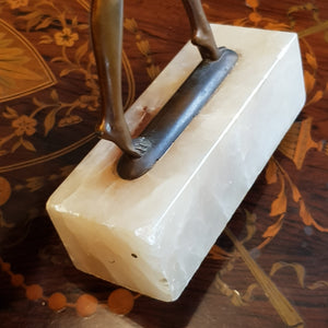 Rare Pair Of French Onyx Mounted Bronzed Spelter Dancing Nude Flapper Girl Statues Antique Art Deco Circa 1920's