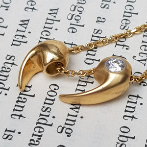 18k Gold Diamond Set Separated Love Heart Pendant On 18k Gold Chain Vintage Italy Circa 1980's