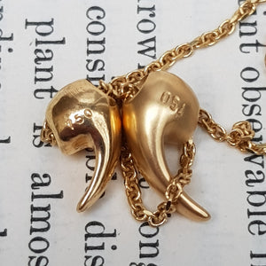 18k Gold Diamond Set Separated Love Heart Pendant On 18k Gold Chain Vintage Italy Circa 1980's