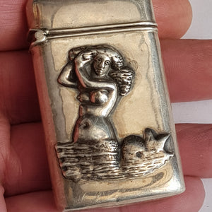 Rare Sterling Silver Mermaid Combing Hair Match Vesta Case London Import Circa 1991