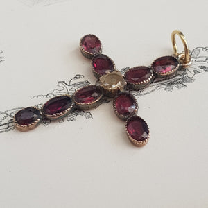 9k Gold Almandine Garnet Cross Pendant Antique Edwardian Circa 1910
