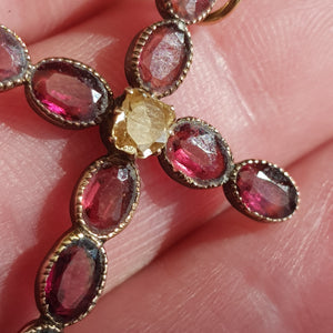 9k Gold Almandine Garnet Cross Pendant Antique Edwardian Circa 1910