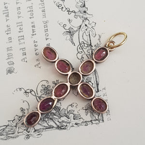 9k Gold Almandine Garnet Cross Pendant Antique Edwardian Circa 1910