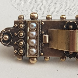 15k Gold Diamond And Pearl Ornate Bar Brooch Antique Victorian Chester Circa 1895