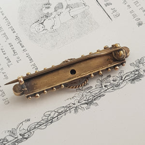 15k Gold Diamond And Pearl Ornate Bar Brooch Antique Victorian Chester Circa 1895