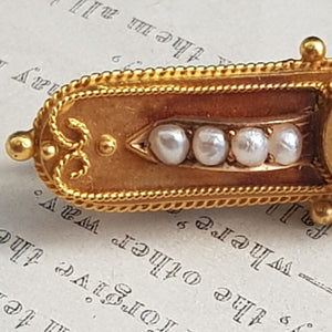 15k Gold Diamond And Sapphire Bar Brooch Antique Victorian Birmingham circa 1875