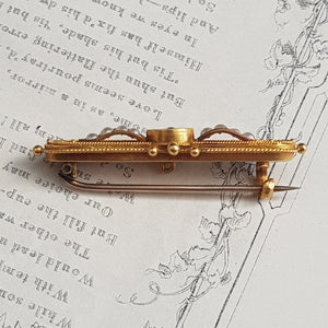 15k Gold Diamond And Sapphire Bar Brooch Antique Victorian Birmingham circa 1875