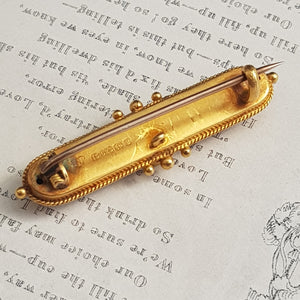 15k Gold Diamond And Sapphire Bar Brooch Antique Victorian Birmingham circa 1875