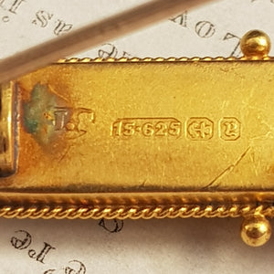 15k Gold Diamond And Sapphire Bar Brooch Antique Victorian Birmingham circa 1875