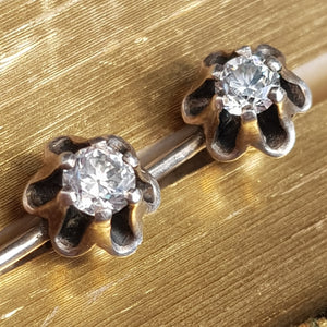 USSR Russian Soviet Silver White gem Stone Pair Of Ear Studs Vintage Circa 1960's