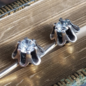 USSR Russian Soviet Silver White gem Stone Pair Of Ear Studs Vintage Circa 1960's