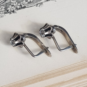 USSR Russian Soviet Silver White gem Stone Pair Of Ear Studs Vintage Circa 1960's