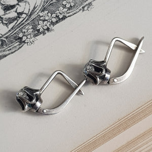 USSR Russian Soviet Silver White gem Stone Pair Of Ear Studs Vintage Circa 1960's