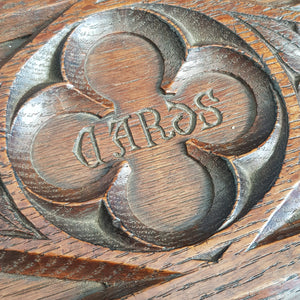 Superb Carved oak Tudor Gothic Style Cards Box Antique Circa 1920