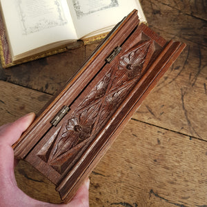 Superb Carved oak Tudor Gothic Style Cards Box Antique Circa 1920