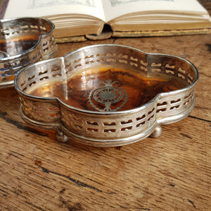 Pair Of Silver Plated Cognac Celluloid Fitted Bottle Coasters Antique Edwardian circa 1910
