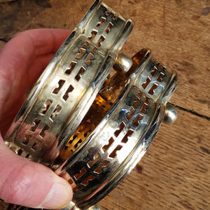 Pair Of Silver Plated Cognac Celluloid Fitted Bottle Coasters Antique Edwardian circa 1910