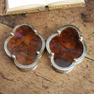 Pair Of Silver Plated Cognac Celluloid Fitted Bottle Coasters Antique Edwardian circa 1910
