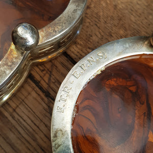 Pair Of Silver Plated Cognac Celluloid Fitted Bottle Coasters Antique Edwardian circa 1910