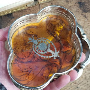 Pair Of Silver Plated Cognac Celluloid Fitted Bottle Coasters Antique Edwardian circa 1910