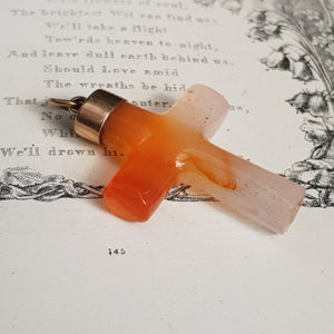 9k Rolled Gold Mounted Carved Agate Cross Pendant Antique Victorian circa 1900