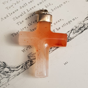 9k Rolled Gold Mounted Carved Agate Cross Pendant Antique Victorian circa 1900