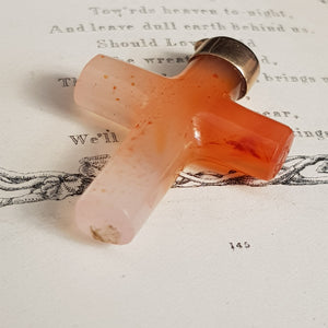 9k Rolled Gold Mounted Carved Agate Cross Pendant Antique Victorian circa 1900