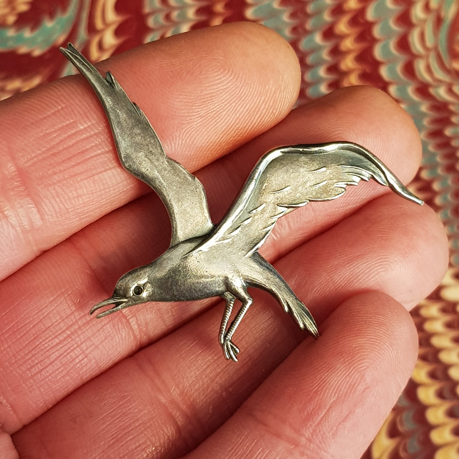 Arts & Crafts Sterling Silver Brooch As A Seagull Vintage Circa 1930's