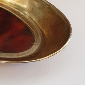 Sterling Silver Trinket Dish With Silver Inlaid Cognac Celluloid Base Antique Birmingham Circa 1926