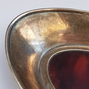 Sterling Silver Trinket Dish With Silver Inlaid Cognac Celluloid Base Antique Birmingham Circa 1926