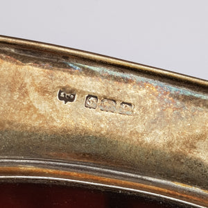 Sterling Silver Trinket Dish With Silver Inlaid Cognac Celluloid Base Antique Birmingham Circa 1926