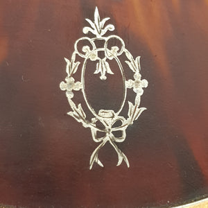 Sterling Silver Trinket Dish With Silver Inlaid Cognac Celluloid Base Antique Birmingham Circa 1926