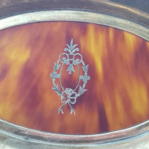 Sterling Silver Trinket Dish With Silver Inlaid Cognac Celluloid Base Antique Birmingham Circa 1926