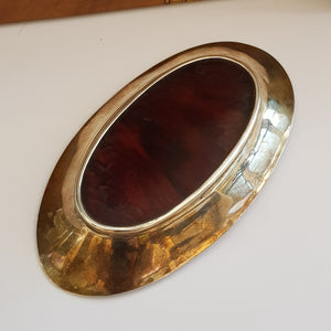 Sterling Silver Trinket Dish With Silver Inlaid Cognac Celluloid Base Antique Birmingham Circa 1926
