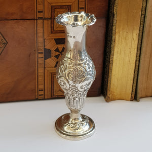 Sterling Silver Repousse Bulbed Amphora Specimen Flower Vase Antique Chester Circa 1899