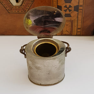 Rare Brass And Copper WWI Trench Art Match Vesta As A Lidded Bucket Antique Circa 1915