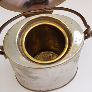 Rare Brass And Copper WWI Trench Art Match Vesta As A Lidded Bucket Antique Circa 1915