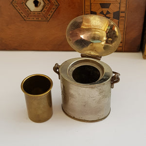 Rare Brass And Copper WWI Trench Art Match Vesta As A Lidded Bucket Antique Circa 1915