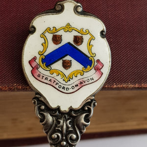 Rare Sterling Silver Enamel Stratford On Avon Shakespeare Souvenir Spoon Antique Birmingham Circa1907
