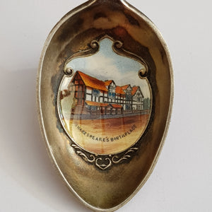 Rare Sterling Silver Enamel Stratford On Avon Shakespeare Souvenir Spoon Antique Birmingham Circa1907