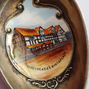 Rare Sterling Silver Enamel Stratford On Avon Shakespeare Souvenir Spoon Antique Birmingham Circa1907