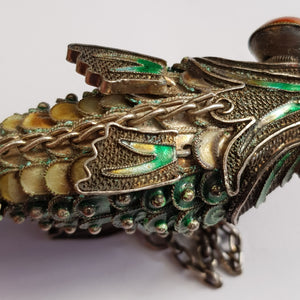 Chinese Silver Enamel Decorated Articulated Gold Fish Figure Fob Vintage Circa 1930s