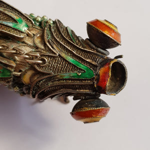 Chinese Silver Enamel Decorated Articulated Gold Fish Figure Fob Vintage Circa 1930s