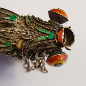 Chinese Silver Enamel Decorated Articulated Gold Fish Figure Fob Vintage Circa 1930s