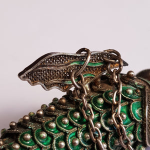 Chinese Silver Enamel Decorated Articulated Gold Fish Figure Fob Vintage Circa 1930s