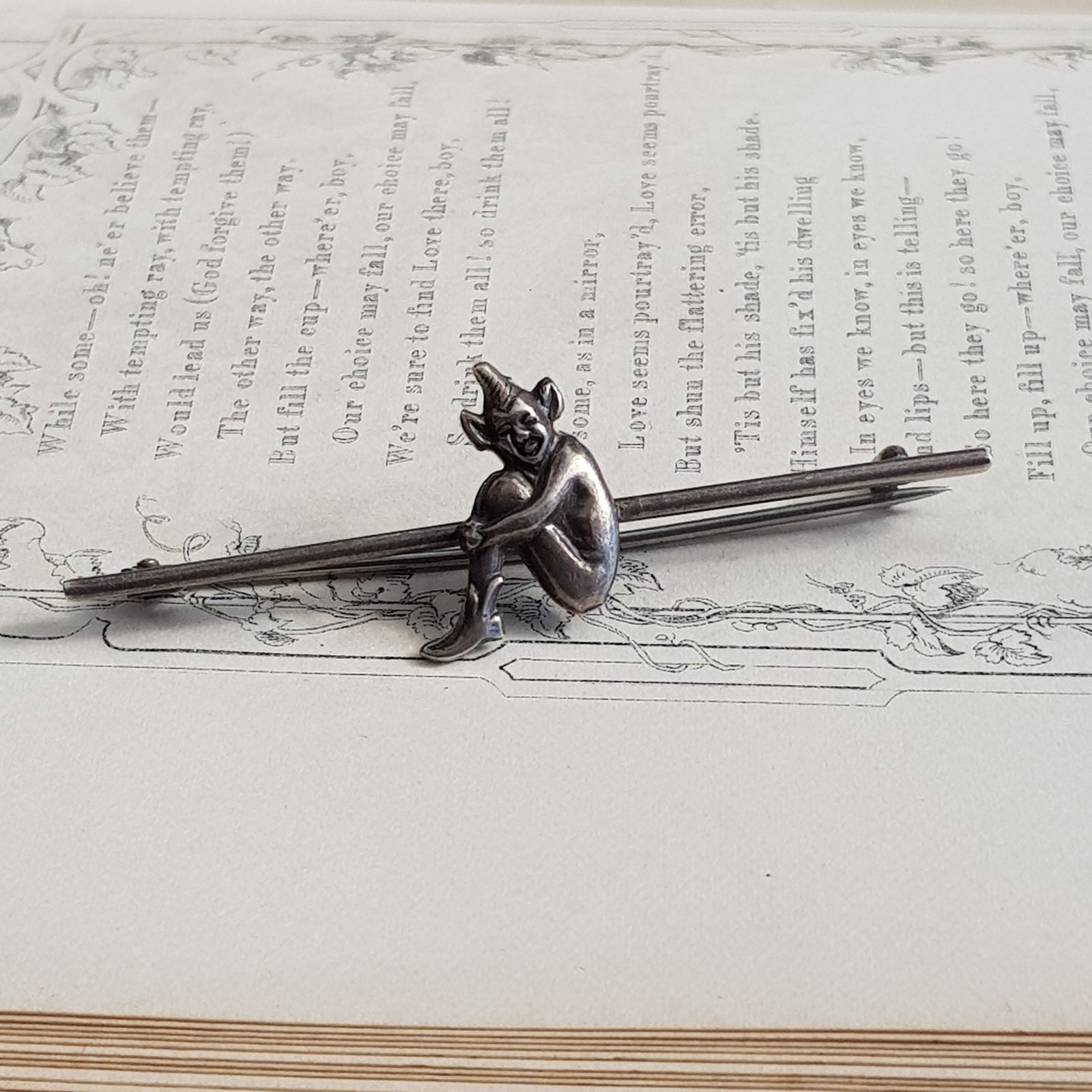 Sterling Silver Cornish Pixie Figure Bar Brooch Vintage Circa 1930's