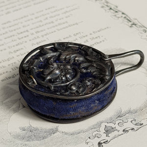 Sterling Silver Mounted Velvet Chatelaine Pin Cushion Wheel Antique Victorian Circa 1890